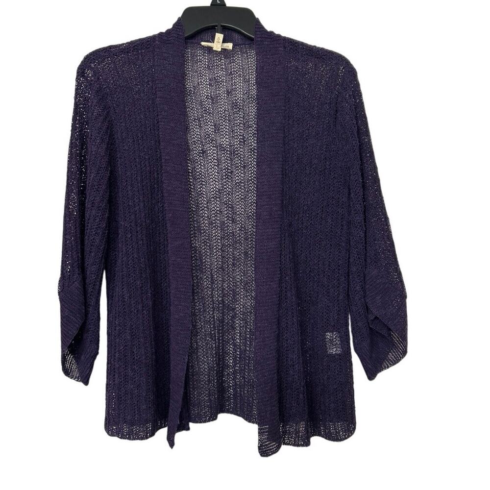 Eileen Fisher Linen Cotton Open Knit Cardigan Sheer Purple Lagenlook Layer S